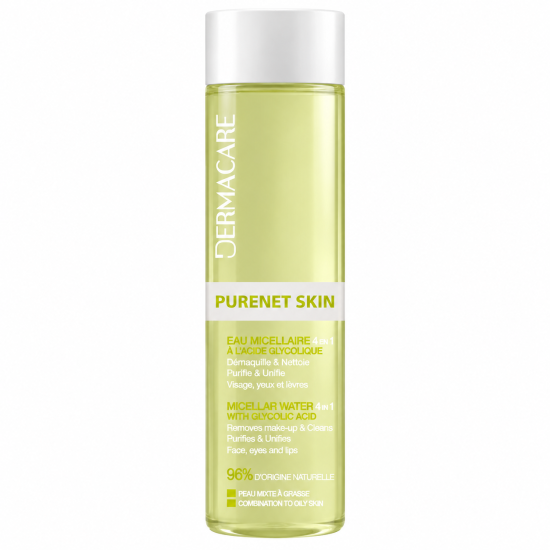 DERMACARE PURENET SKIN - EAU MICELLAIRE 4EN1 A L'ACIDE GLYOLIQUE 200ML