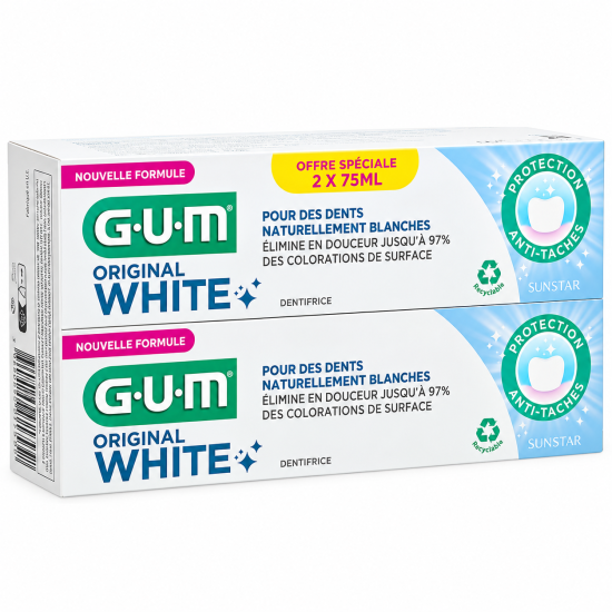 GUM - LOT DE 2 ORIGINAL WHITE DENTIFRICES 75 ML