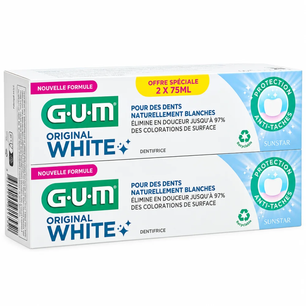 GUM - LOT DE 2 ORIGINAL WHITE DENTIFRICES 75 ML