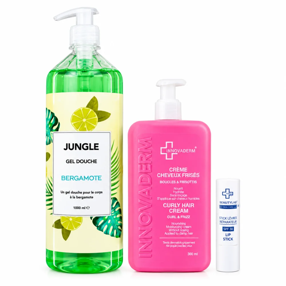 PACK - JUNGLE GEL DOUCHE AUX CHOIX + INNOVADERM CREME BOUCLANTE + STICK A LEVRES SPF20