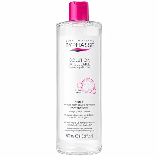 BYPHASSE - SOLUTION MICELLAIRE DEMAQUILLANTE 4 EN 1 CLEAR SKIN 500ML