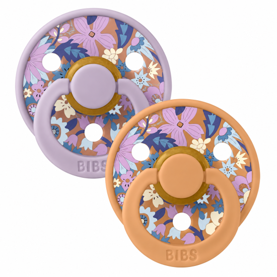 BIBS LIBERTY ORIGINAL COLOUR LATEX LOT DE 2 SUCETTES MELANGE CITROUILLE JUNE BLOSSOM 6-18MOIS