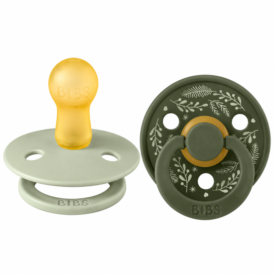 BIBS - LOT DE 2 SUCETTES HOLIDAY LEAF SAGE & HUNTER GREEN 0-6MOIS
