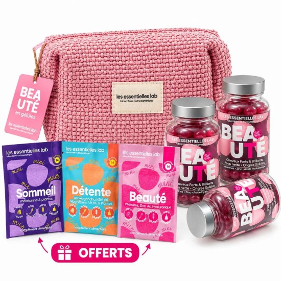 LES ESSENTIELLES LAB - TROUSSE BEAUTE GUMMIES FRUITS ROUGES 3 BOITES + MINI DEGUSTATIONS OFFERTES