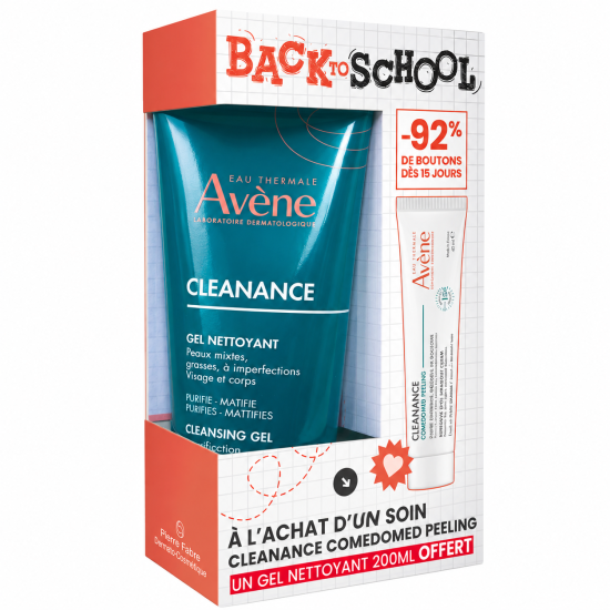 AVENE - COFFRET CLEANANCE BACK TO SCHOOL : COMEDOMED PEELING 40 ML + GEL NETTOYANT 200 ML OFFERT
