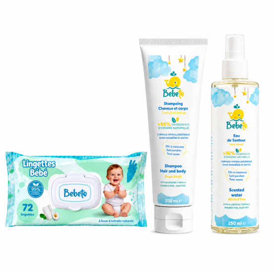 BEBETO - LINGETTES 72PIECES + SHAMPOOING 200ML + EAU DE SENTEUR 250ML