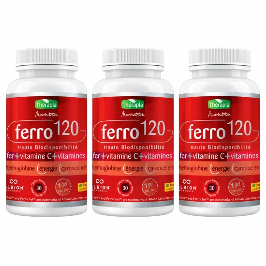 PACK 3 BOITES FERRO 120 COMPLEMENTS ALIMENTAIRES FER + VIT C +B pou...