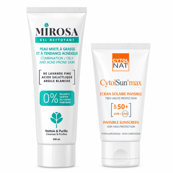 PACK - MIROSA GEL NETTOYANT PEAUX MIXTES A GRASSES + CYTOL ECRAN SOLAIRE INVISIBLE SPF50+