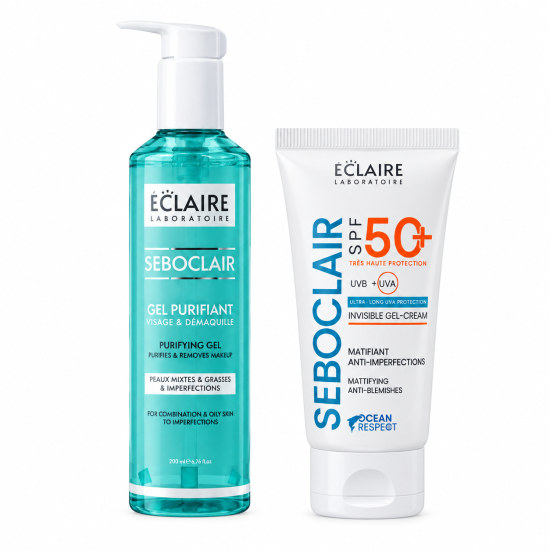 ECLAIRE - GEL NETTOYANT PEAUX MIXTES A GRASSES + SEBEOCLAIR ECRAN SOLAIRE INVISIBLE SPF50+