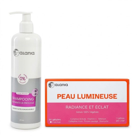 ALANIA - PACK : SHAMPOOING REPARATEUR 400ML + PEAU LUMINEUSE 30 GELUELS