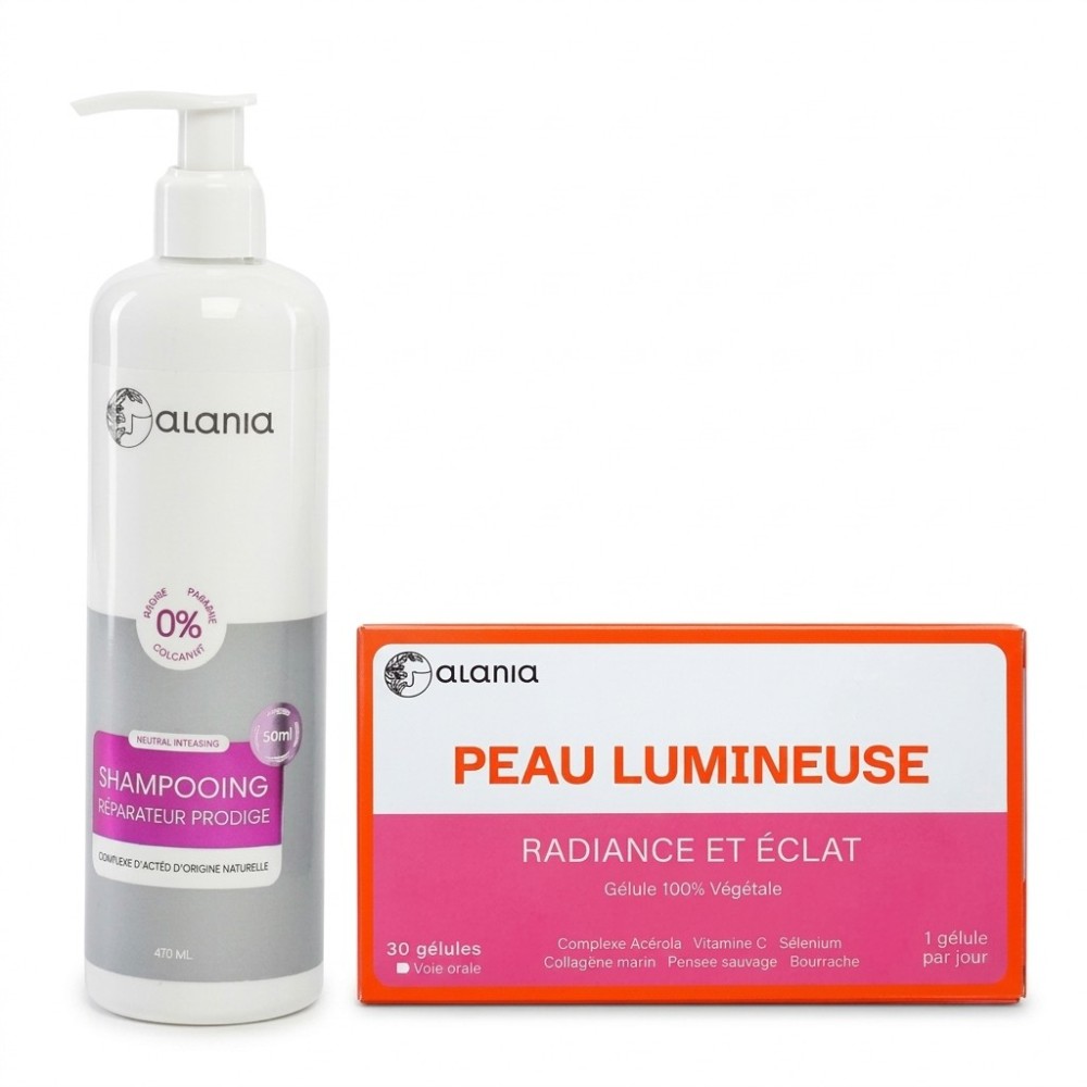 ALANIA - PACK : SHAMPOOING REPARATEUR 400ML + PEAU LUMINEUSE 30 GELUELS
