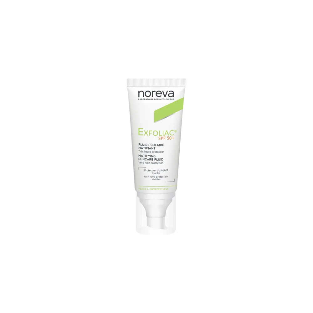 NOREVA EXFOLIAC FLUIDE SOLAIRE MATIFIANT SPF50+, 40ML pour Accueil
