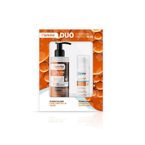 COFFRET SOLAIRE CLARENIA DUO ÉCRAN HYDRATANT INVISIBLE SPF50+ ET ÉC...