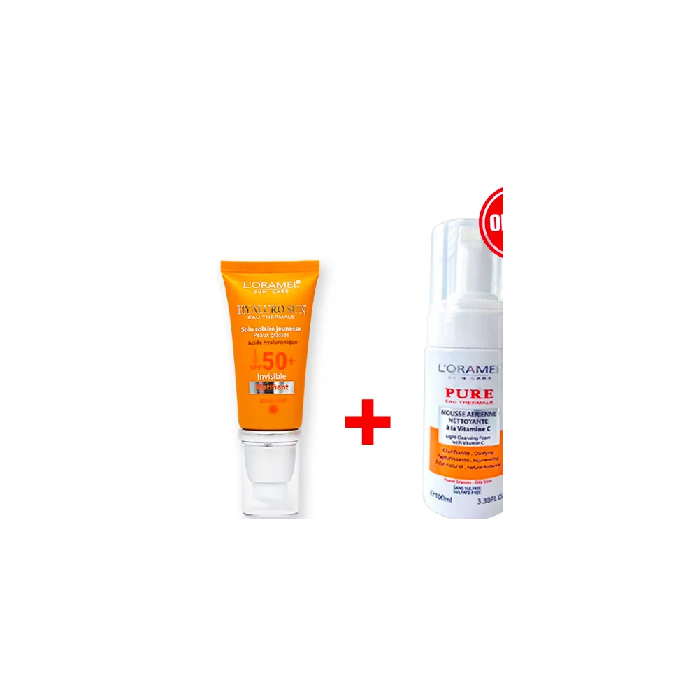 Pack L'Oramel écran solaire matifiant SPF50+ - 40ml + Mousse nettoy...