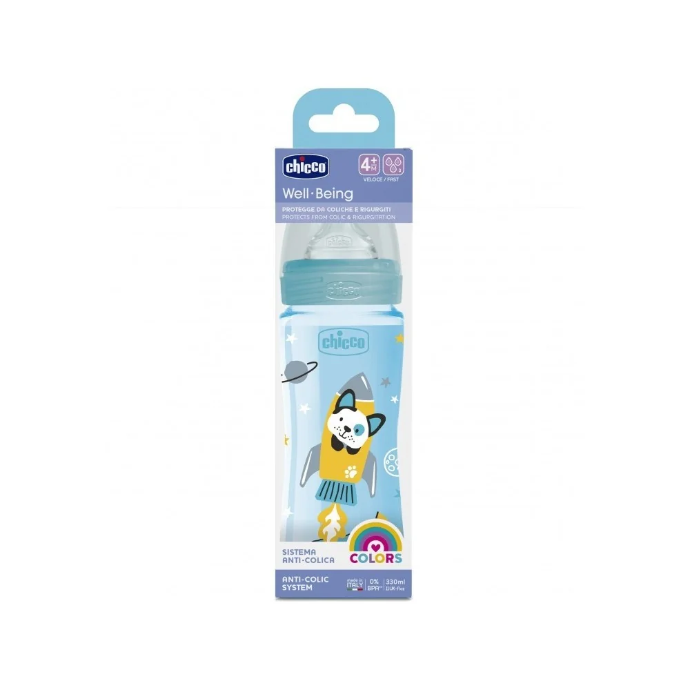 Chicco Well-Being - Biberon en Polypropylène - bleu - 330ml pour Ac...