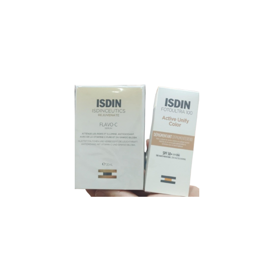 ISDIN FLAVO-C SERUM + ISDIN ECRAN ACTIVE UNIFY TEINTE pour Accueil