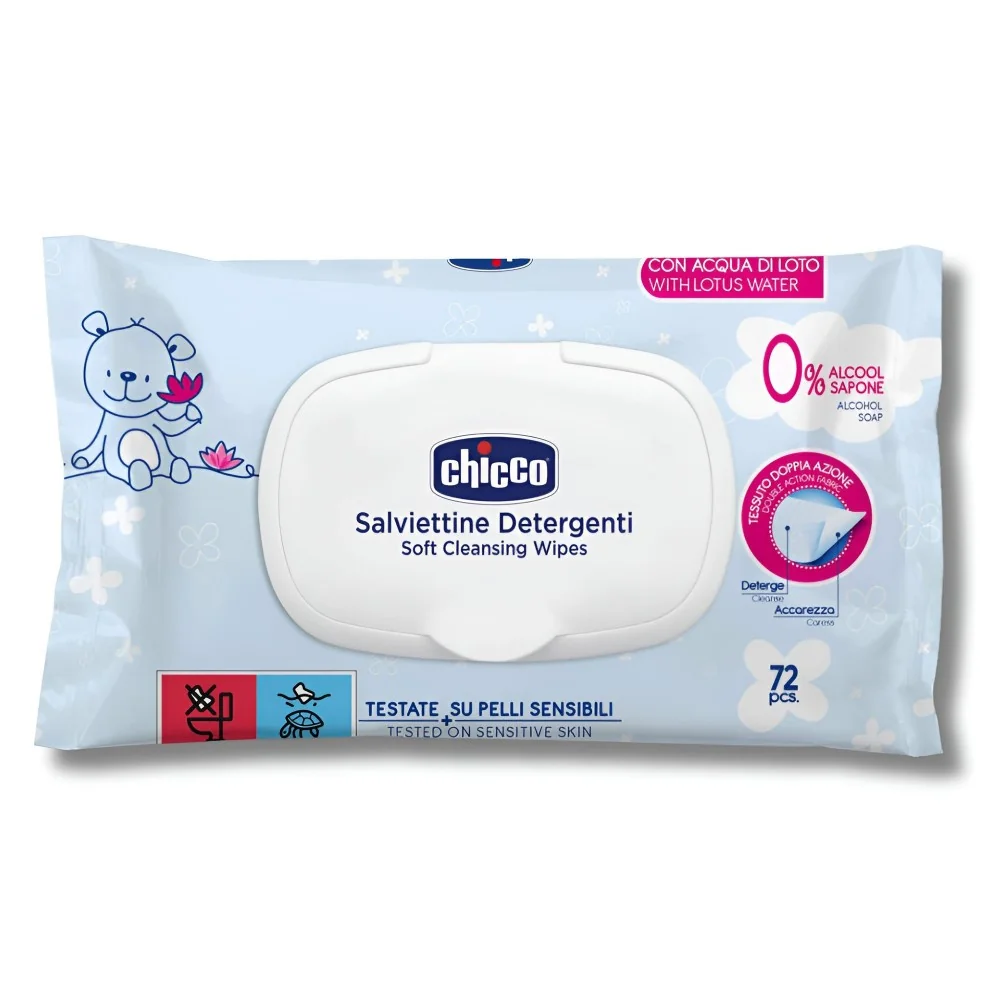 CHICCO - LINGETTES NETTOYANTES PEAUX SENSIBLES 72 PIECES +0MOIS pou...