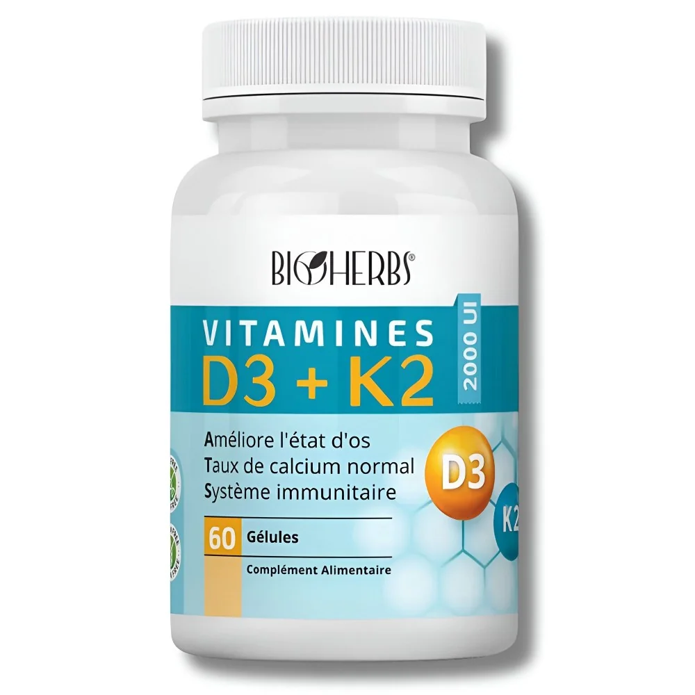 BIOHERBS - VITAMINE D3 + K2 60 GELLULES pour Compléments Alimentaires