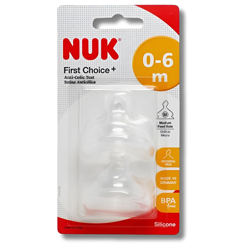 NUK FIRST CHOICE+ - LOT DE 2 TÉTINES EN SILICONE ANTI-COLIQUE 0-6 MOIS