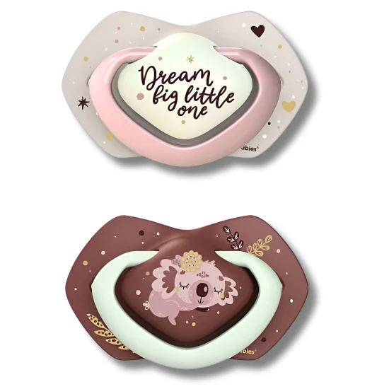 CANPOL BABIES - LOT DE 2 SUCETTES LIGHT TOUCH 6-18MOIS SYMÉTRIQUE BRILLE DANS LE NOIR SLEEPY KOALA ROSE 22/659