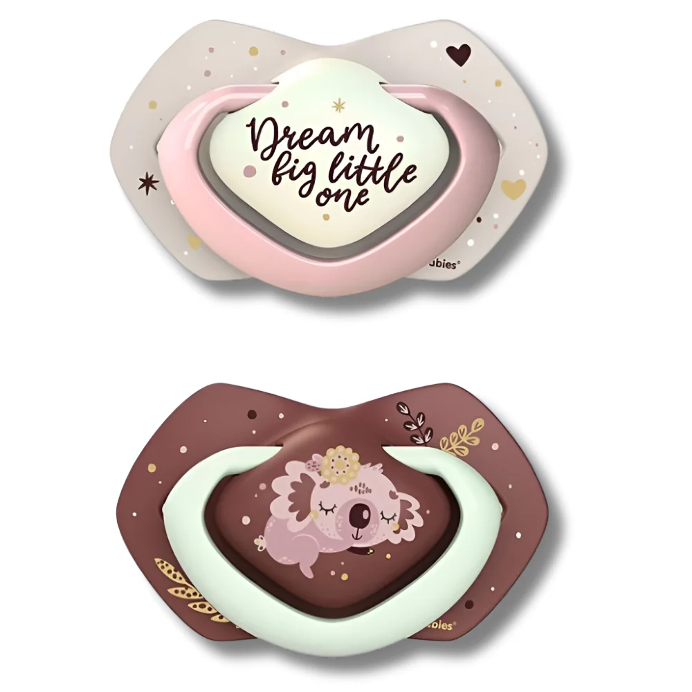 CANPOL BABIES - LOT DE 2 SUCETTES LIGHT TOUCH 6-18MOIS SYMÉTRIQUE BRILLE DANS LE NOIR SLEEPY KOALA ROSE 22/659