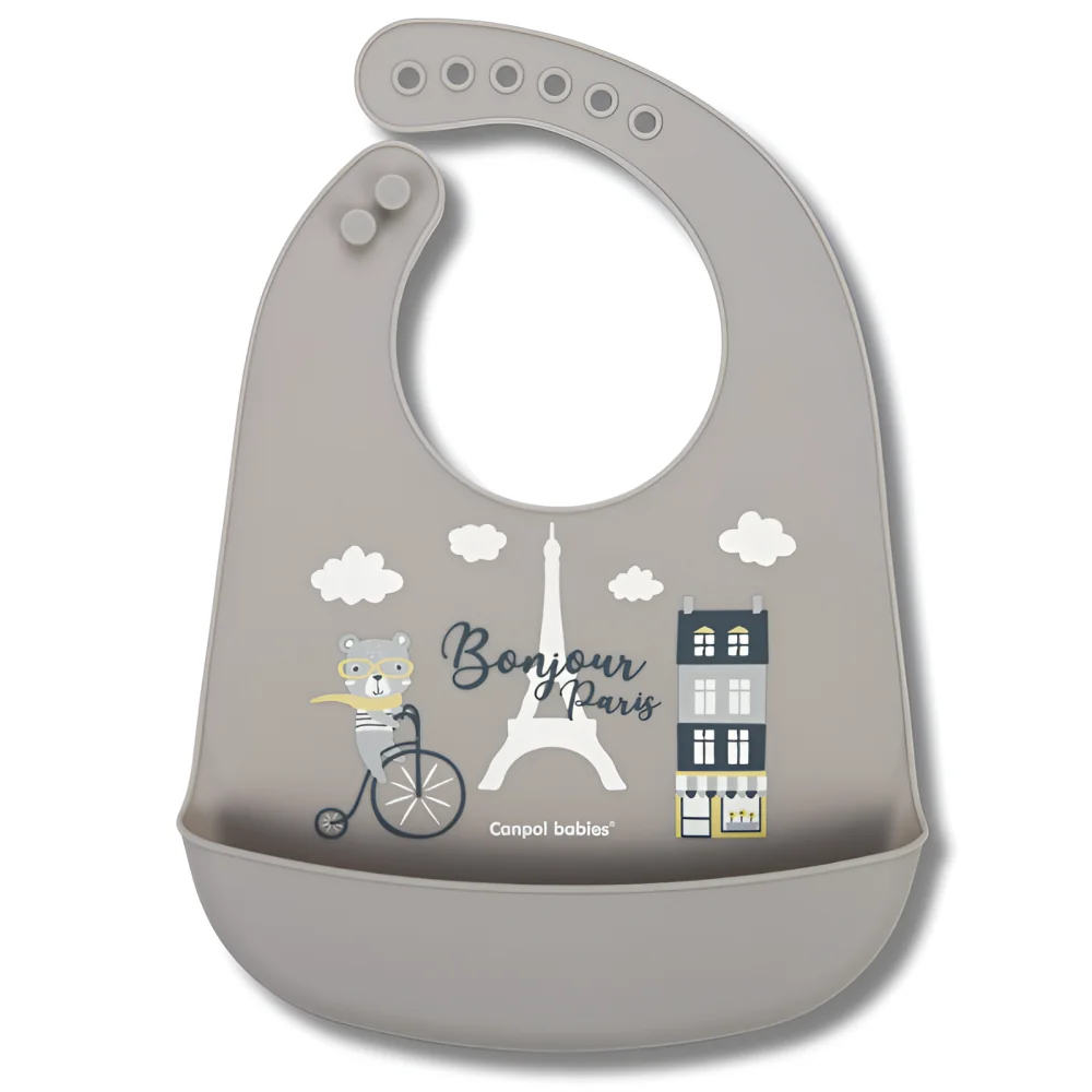 CANPOL BABIES - BAVOIR SILICONE AVEC POCHE BONJOUR PARIS BEIGE 74/027