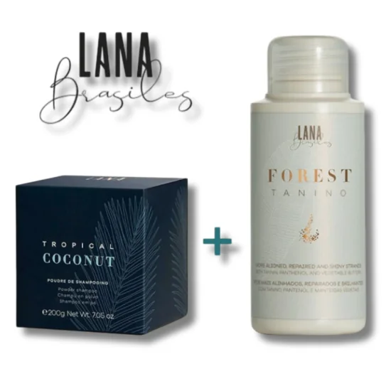 LANA BRASILES - KIT SOIN LISSANT SANS FORMOL "FOREST TANINO" 100ML + POUDRE DE SHAMPOOING 200G