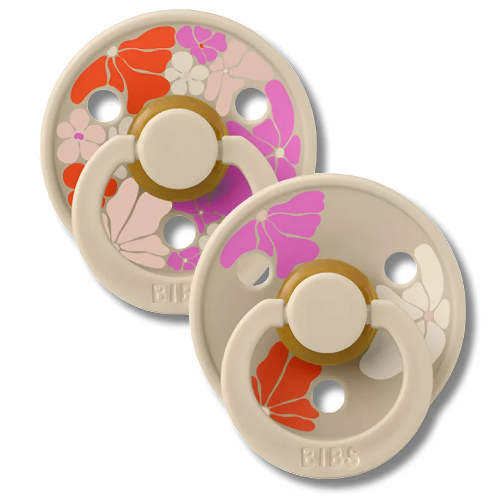 BIBS - NATURAL RUBBER LOT DE 2 SUCETTES MORNING BLOOM LATEX VANILLA MIX SIZE 1