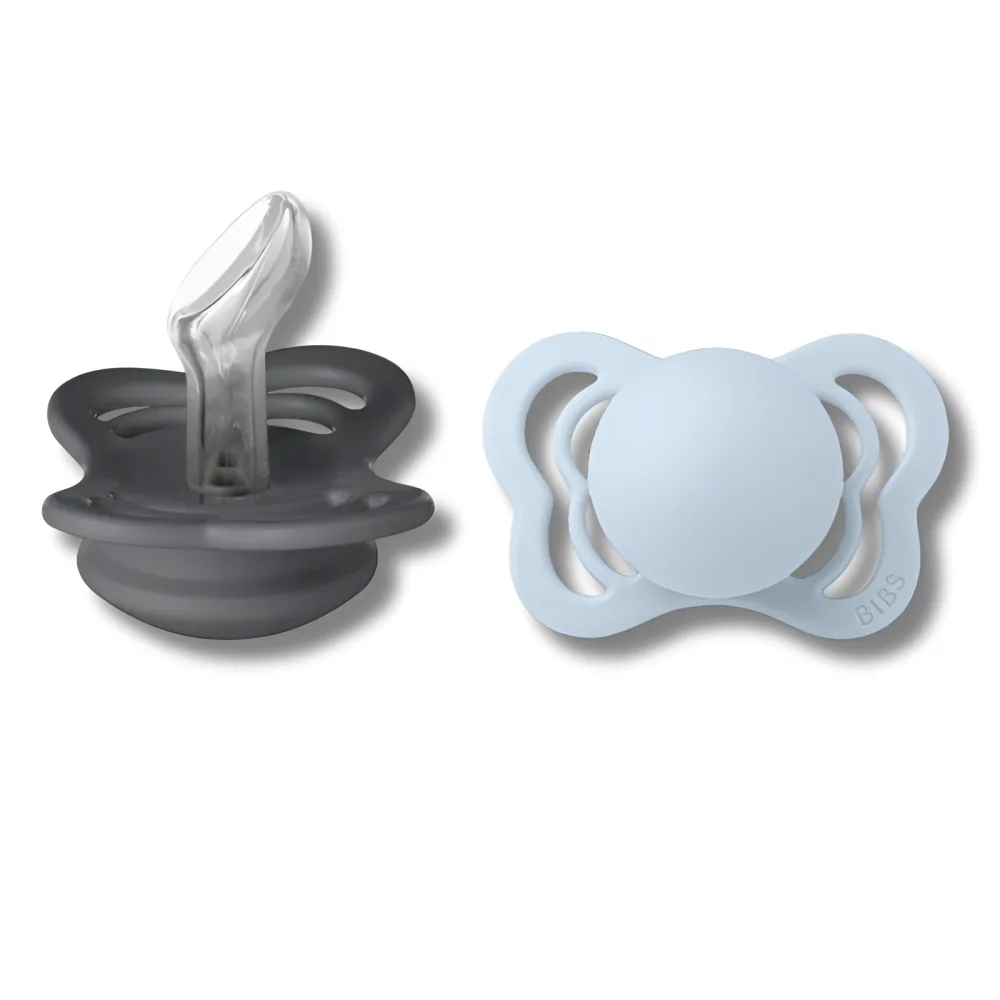 BIBS - NATURAL RUBBER LOT DE 2 SUCETTES IRON BABY BLUE TAILLE 1