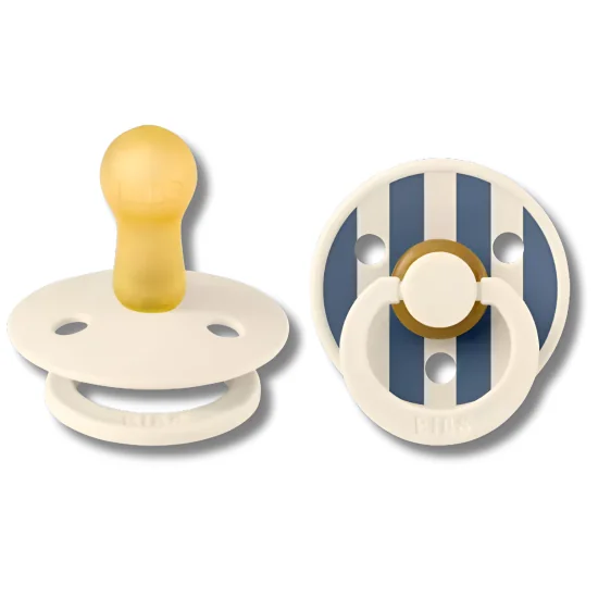 BIBS - NATURAL RUBBER IVORY STEEL BLUE MIX LOT DE 2 SUCETTES  TAILLE 1 +0MOIS