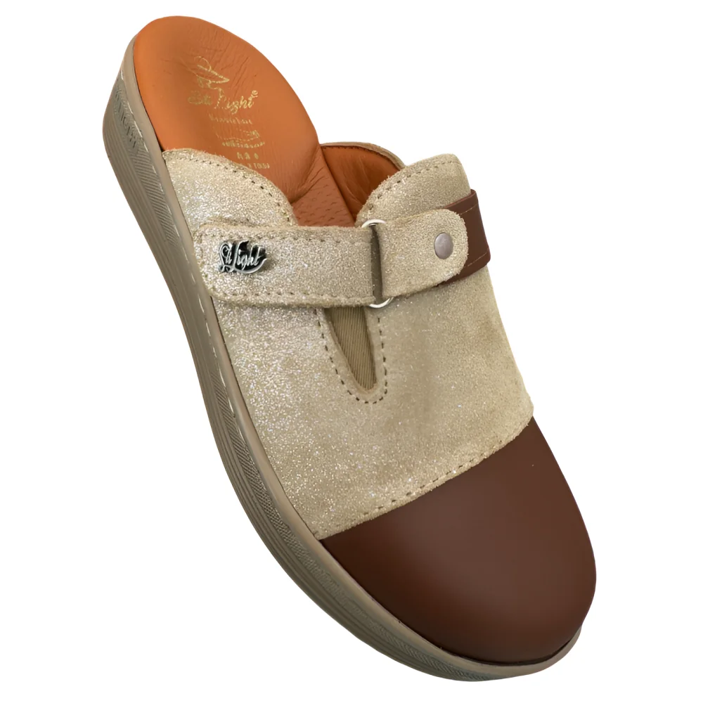 STI LIGHT - SABOTS ORTHOPEDIQUES BEIGES DAIM ET MARRONS FEMME