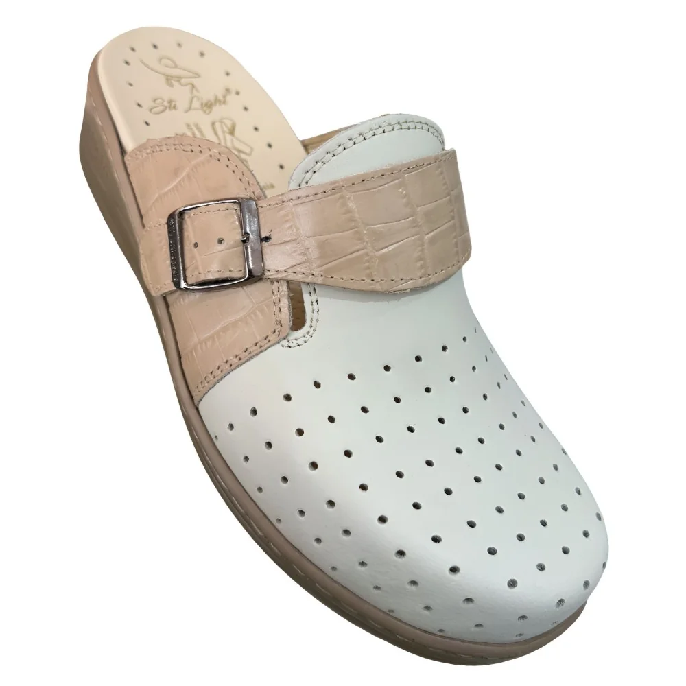 STI LIGHT - SABOTS ORTHOPEDIQUES BEIGES PERFORÉS DÉTAILS EN CROCCO FEMME