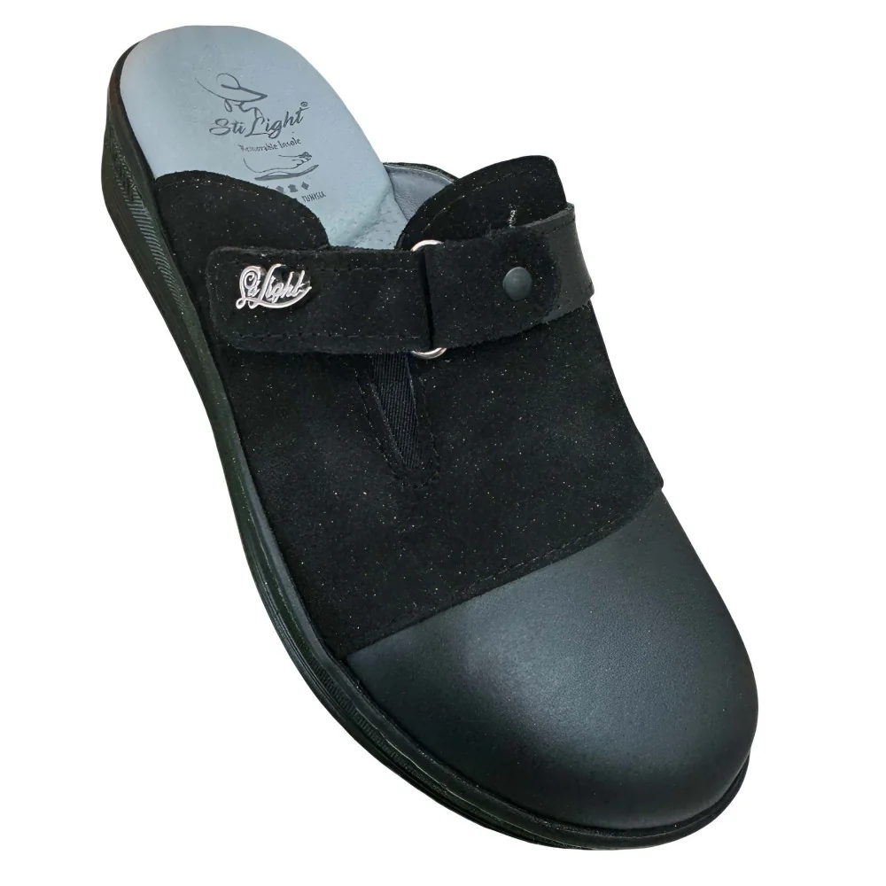 STI LIGHT - SABOTS ORTHOPEDIQUES NOIR DAIM DETAILS PAILLETE FEMME