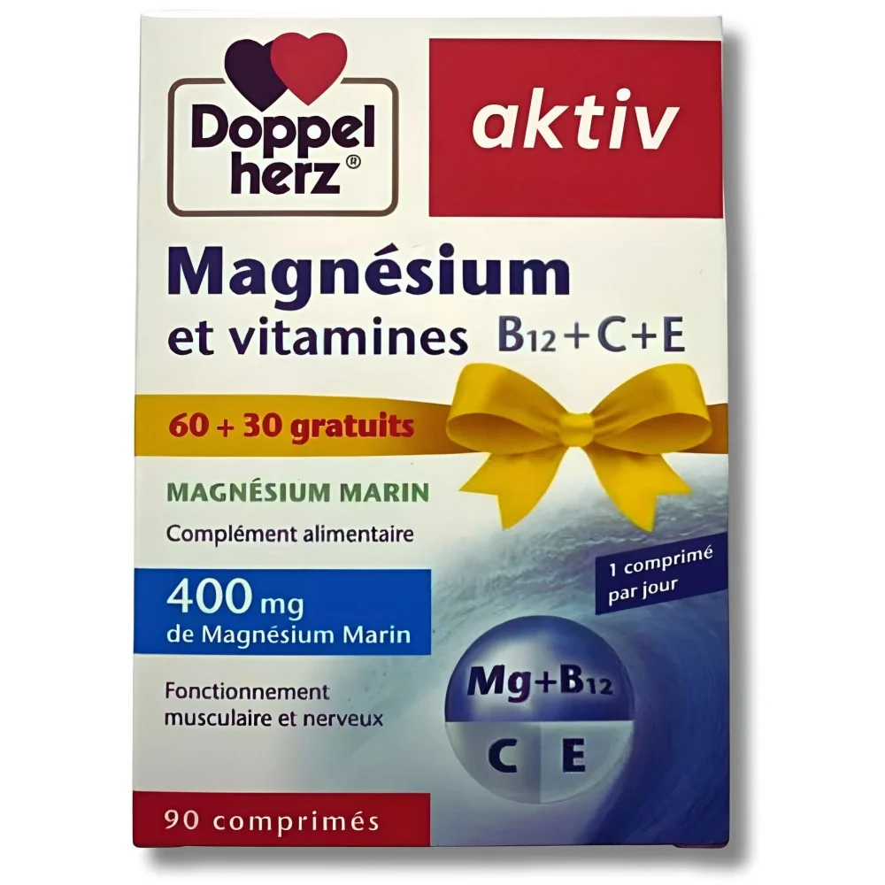 DOPPEL HERZ - AKTIV MAGNESIUM ET VITAMINES B12+C+E 90 COMPRIMES