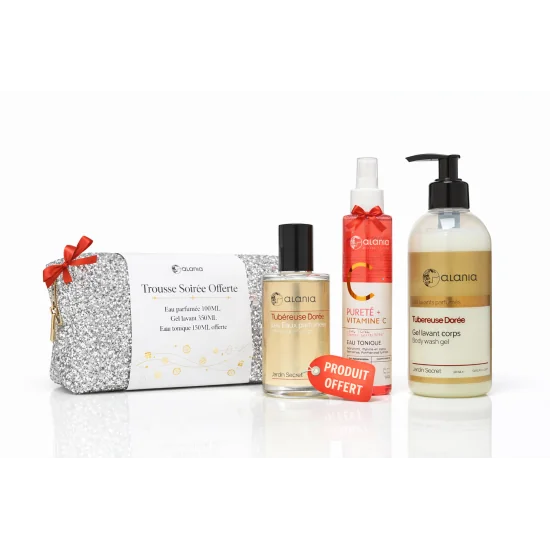 ALANIA TUBEREUSE DOREE - GEL LAVANT CORPS 350ML+EAU PARFUMEE 100 ML+EAU TONIQUE 150ML ET TROUSSE OFFERTES