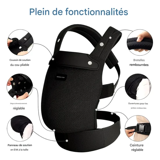 MOMCOZY - PORTE BEBE NOIR DE 3KG A 20KG