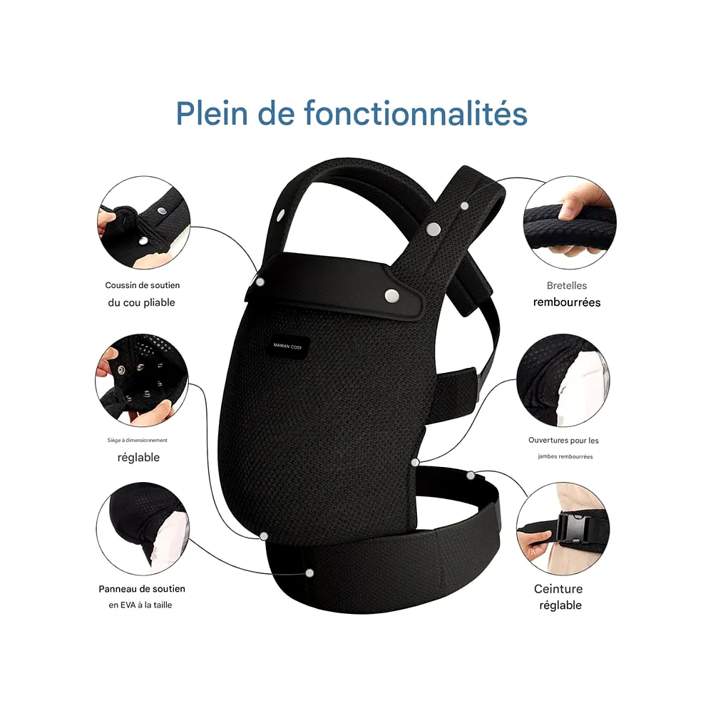 MOMCOZY - PORTE BEBE NOIR DE 3KG A 20KG