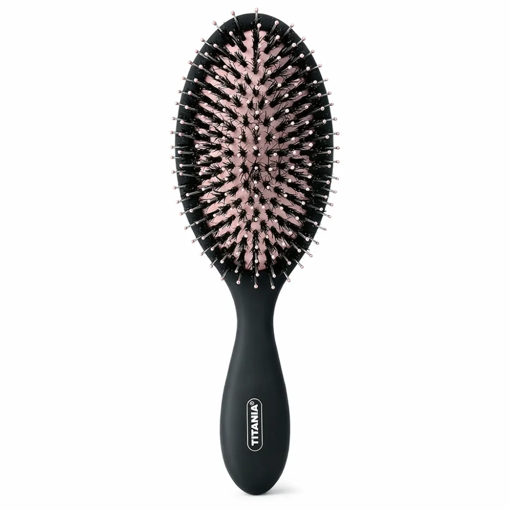 TITANIA - BROSSE NOIRE ET ROSE PALE EN POILS NATURELS REF 2859