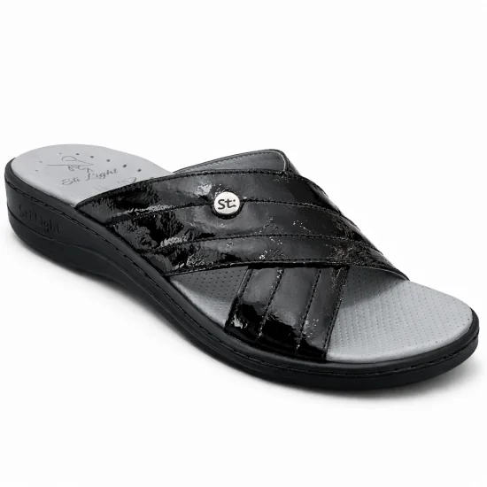 STILIGHT - CLAQUETTES ORTHOPEDIQUES NOIR BRILLANT FEMME