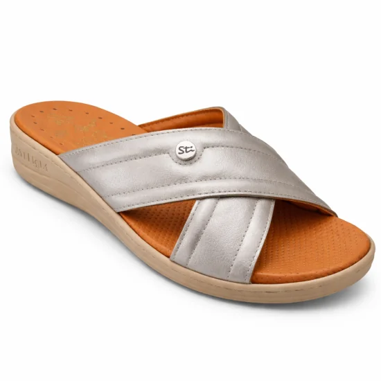 STILIGHT - CLAQUETTES ORTHOPEDIQUES TAUPE BRILLANT FEMME