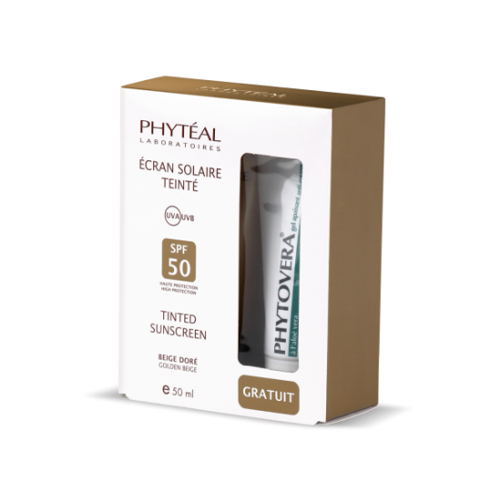 PHYTEAL ecran solaire teinte beige dore spf 50+ gel phytovera gratuit