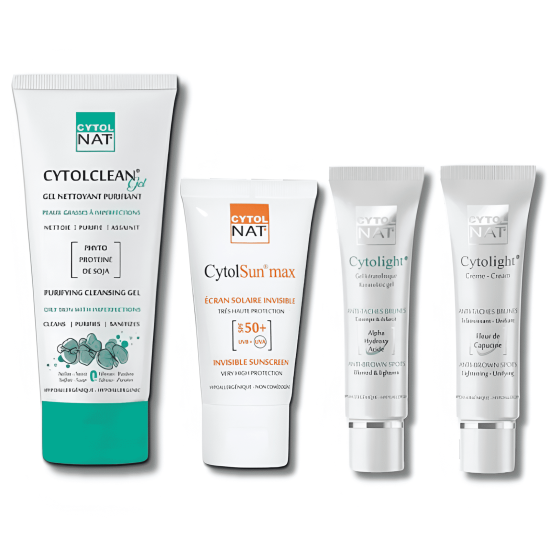 CYTOLNAT PACK : GEL NETTOYANT PURIFIANT + ECRAN INVISIBLE + GEL ANTI TACHES + CREME ANTI TACHES