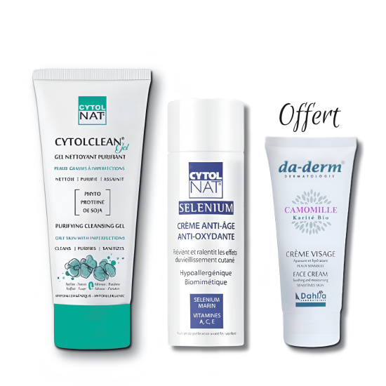CYTOLNAT PACK : GEL NETTOYANT PURIFIANT + CREME ANTI AGE + CREME HYDRATANTE VISAGE OFFERTE