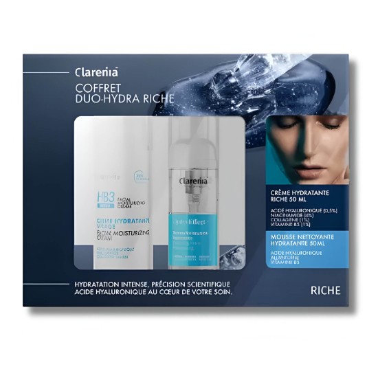 CLARENIA COFFRET CREME HYDRATANTE DUO-HYDRA RICHE + MOUSSE NETTOYANTE HYDRATANTE 50ML OFFERTE