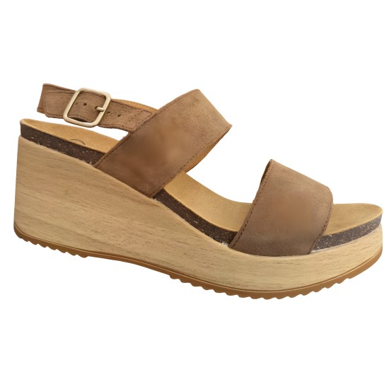 SCHOLL SANDALES ORTHOPEDIQUES CAMEL TEXTURE DAIM FEMMES