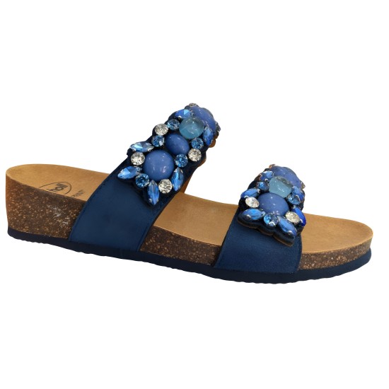 SCHOLL CLAQUETTES ORTHOPEDIQUES BLEUS AVEC CRISTAUX POUR FEMME
