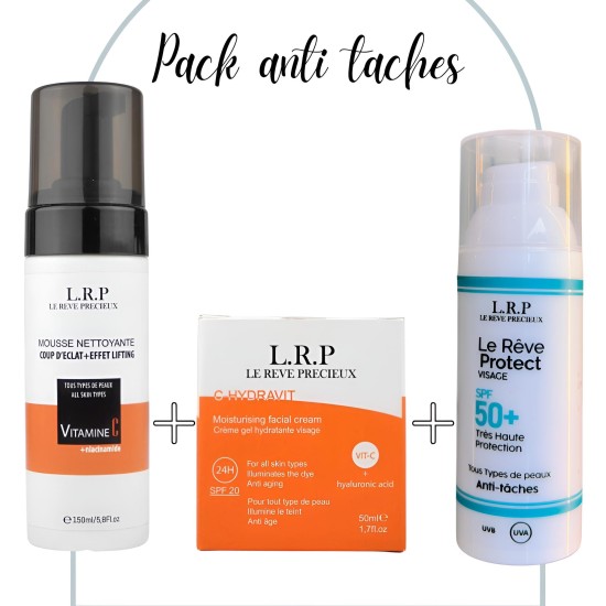 LRP PACK ANTI TACHES : MOUSSE NETTOYANTE VITAMINE C + CREME HYDRATANTE SPF20 + ECRAN SOLAIRE INVISIVLE SPF50+