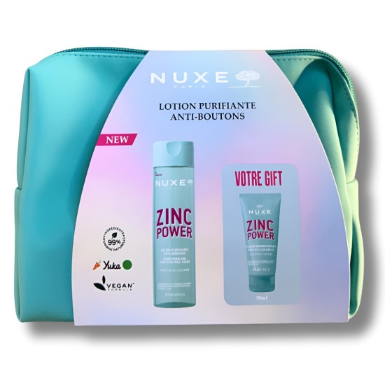 NUXE ZINC POWER LOTION PURIFIANTE ANTI BOUTONS + GELEE NETTOYANTE 30ML OFFERTE + TROUSSE OFFERTE