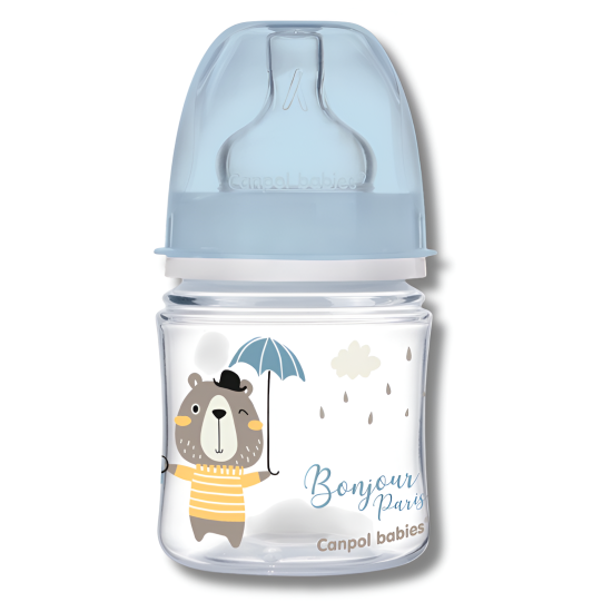 CANPOL BABIES BIBERON ANTI COLIQUE COL LARGE +0MOIS 120ML BONJOUR PARIS BLEU 35/231