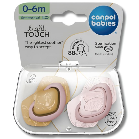 CANPOL BABIES LOT DE 2 SUCETTES LIGHT TOUCH SOOTHER 0-6MOIS GOLD PINK